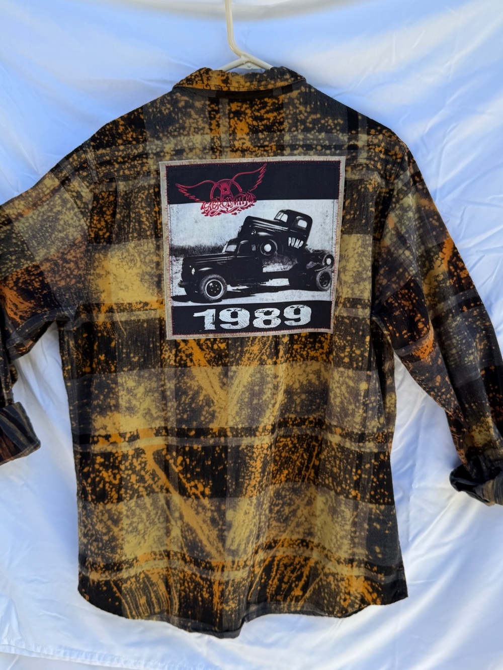 Women’s Button-Down Plaid Flannel Shirt with Aerosmith - “Pump” 1989 Graphic